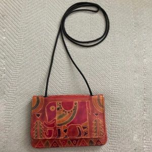 Handmade leather crossbody with elephant designs